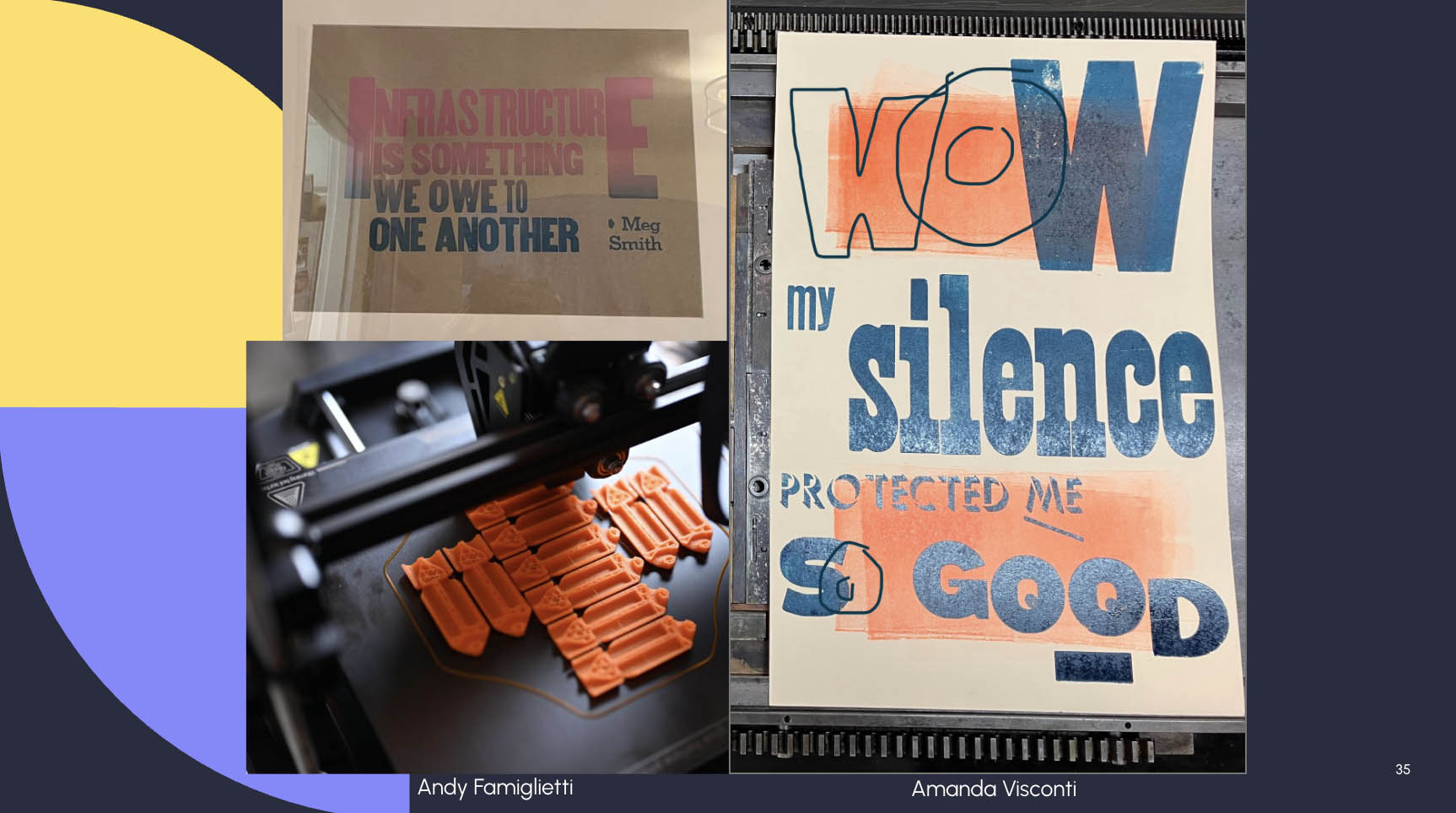 A letterpress print about infrastructure, 3d printed whistles, and another letterpress print
