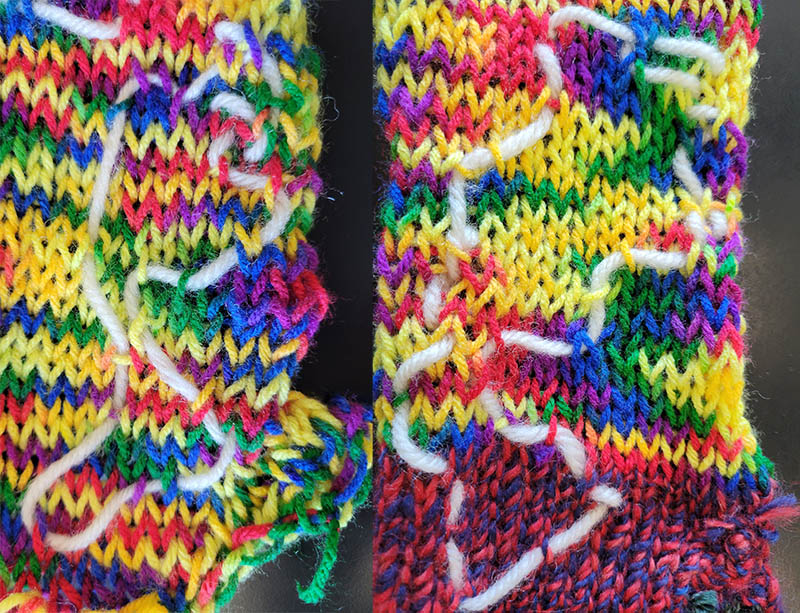 Just the outline of the world map embroidered on the yarn